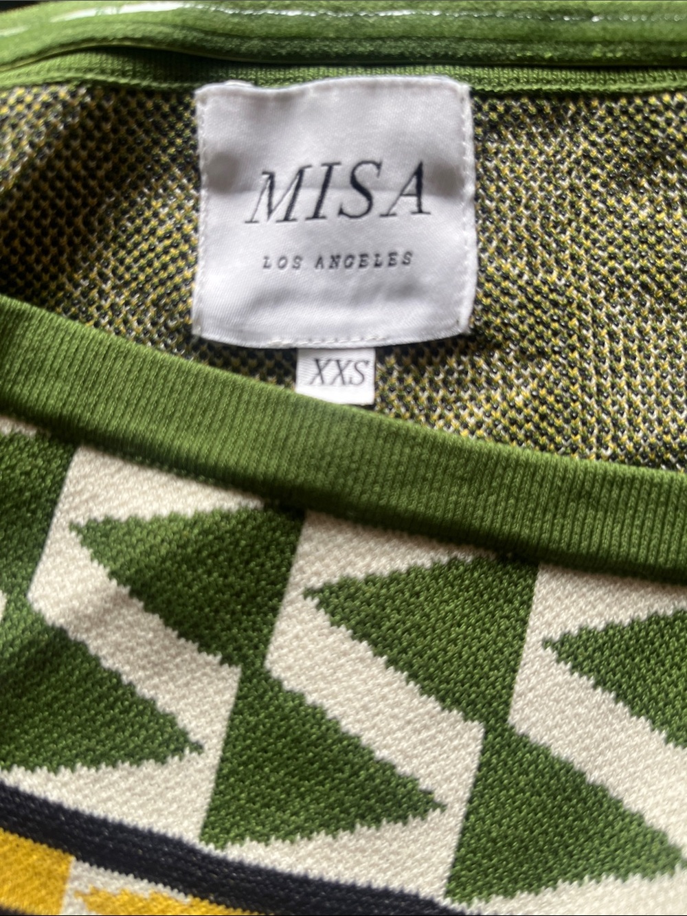 MISA Los Angeles Geometric Knit Tube Top XXS Green Yellow White - Picture 3 of 3